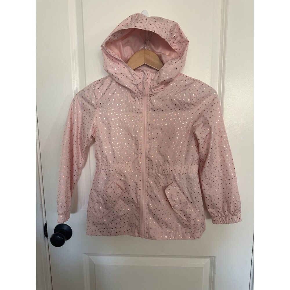 NWOT Rothschild Pink Windbreaker with Hood & Stars Girl's Jacket Size M (10/12)